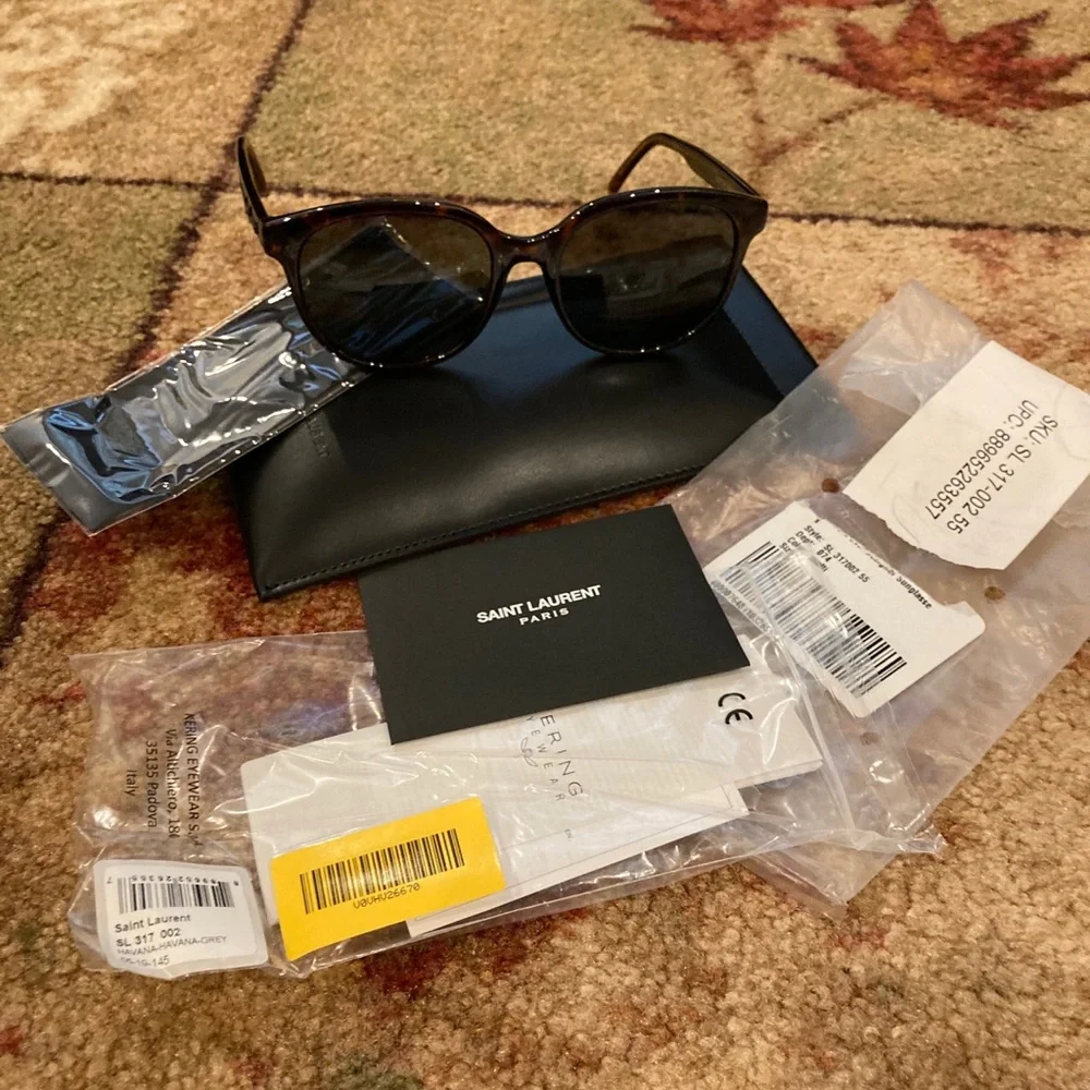 Saint Laurent Tortoiseshell Frame Sunglasses with Green Lenses